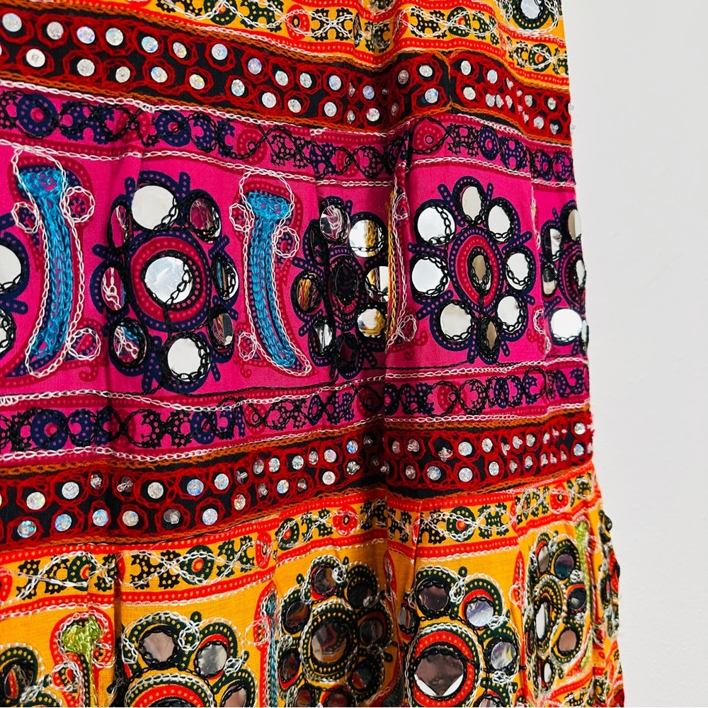 Aari Embroidered Cotton Skirt Mirror Work Indian Lehenga Choli Set Top Colorful - Picture 7 of 8
